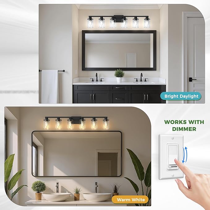 DORESshop Bathroom Light Fixtures, 6-Light Matte Black Bathroom Lighting - Image 3