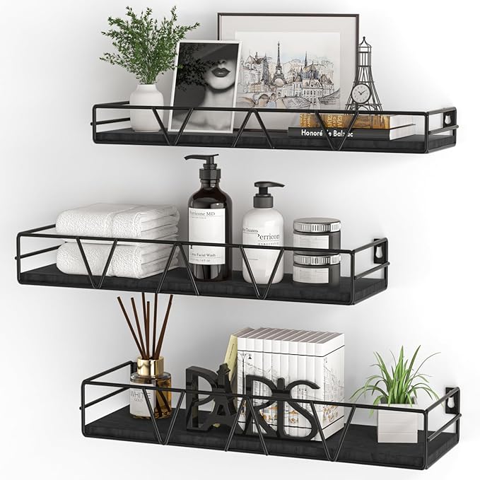 Amaoot Floating Shelves Set of 3, Home Wood Wall Shelf, Farmhouse Shelf by Amoot