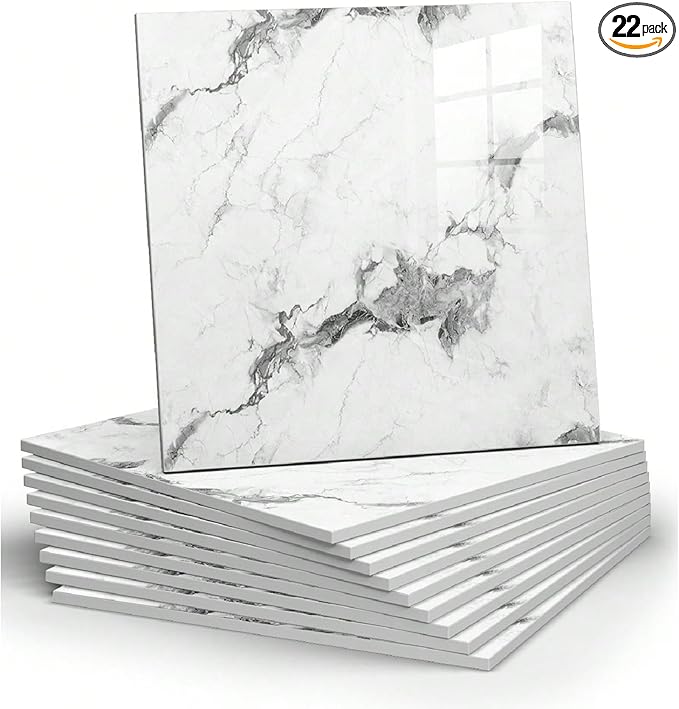 Chejiaye 22pcs Marble Peel and Stick Backsplash Waterproof Washroom Wall Panels by Chejiaye