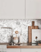 JiffDiff Floral Wallpaper Black & White Peel and Stick Vintage Peony Wall Paper - Image 5