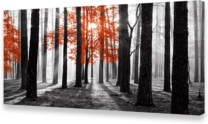 Cao Gen Decor Art S06650 Wall Art Canvas Painting Red Tree in Black and White by Cao+Gen+Decor+Art