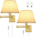 TRLIFE Dimmable Wall Sconce Plug in, Brushed Brass Wall Sconces Set of 2 Swing by TRLIFE