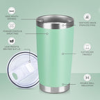 20 oz Tumbler Stainless Steel Tumblers Bulk with Lid Double Wall Insulated Coffee Tumbler Cups for Hot & Cold Drinks Powder Coated Travel Coffee Tumbler Mug Metal (Jade, 12 pack)