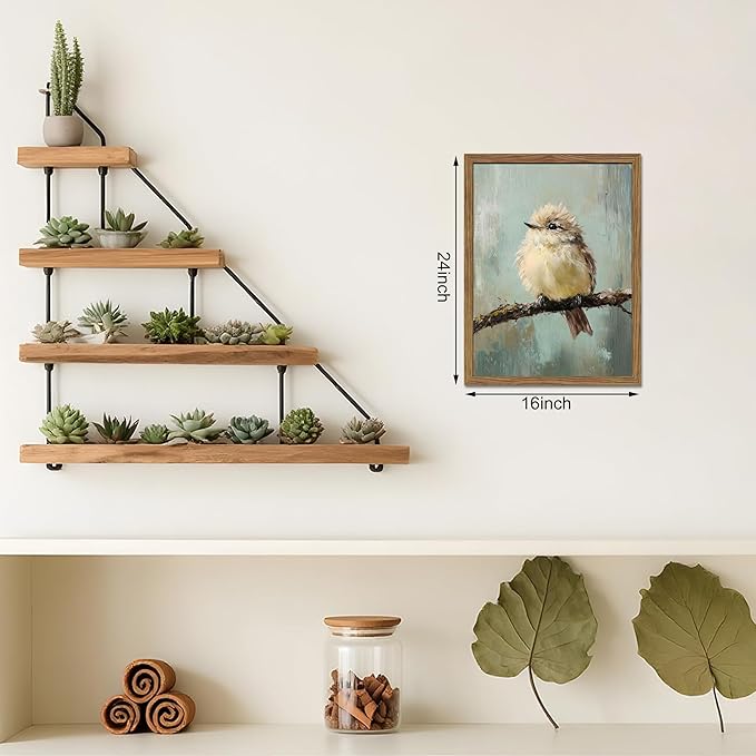 Vintage Framed Bird Wall Art, Rustic Sparrow on Branch Canvas Wall Decor - Image 3