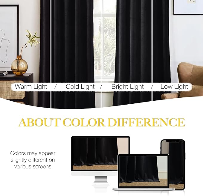 NICETOWN Black 92 inch Long Velvet Curtains - Image 4