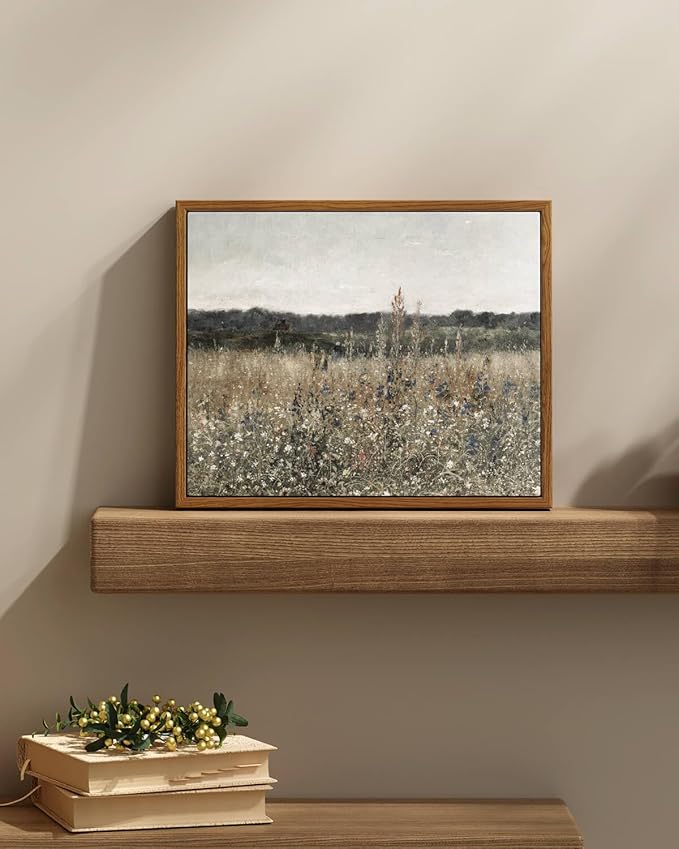 InSimSea Framed Canvas Wall Art Vintage Decor, Wildflower Field Canvas Wall Art - Image 2