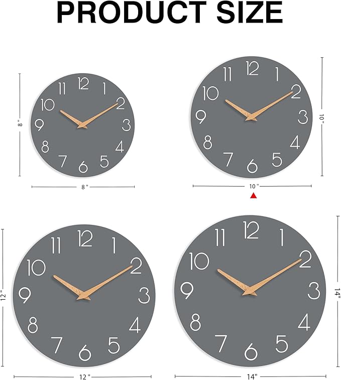 cicininc Wall Clock, 10 Inch Wooden Silent Non-Ticking, Decorative Battery - Image 3