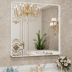 LOAAO 38x38 Inch White Metal Framed Bathroom Mirror - Image 8