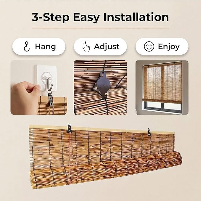 Outdoor Bamboo Roller Blinds, Retro Breathable Reed Shades - Image 8