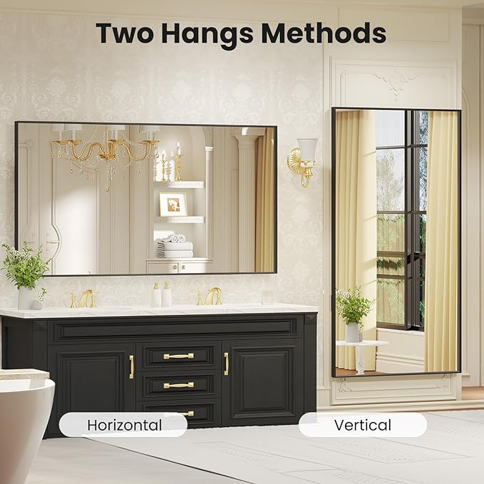 LOAAO Black Bathroom Mirror 55"X30" - Image 4