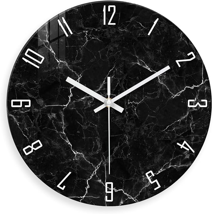 Black Minimalist Wall Clocks for Living Room Glass Marble Pattern Wall Clocks by Constantplanet%E6%97%97%E8%88%B0%E5%BA%97