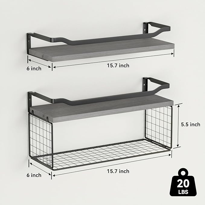 WOPITUES Floating Shelves with Wire Storage Basket, Bathroom Shelves Over - Image 3