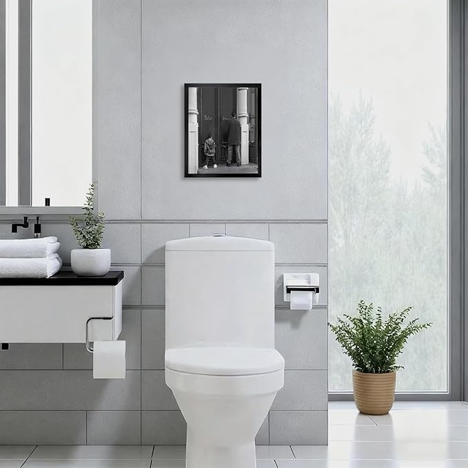 Funny Bathroom Decor Black and White Framed Wall Art, Retro Comedy Movie - Image 2