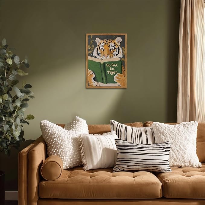 Framed Funny Tiger Wall Art, Motivational Animal Reading Wall Decor Paintings - Image 8