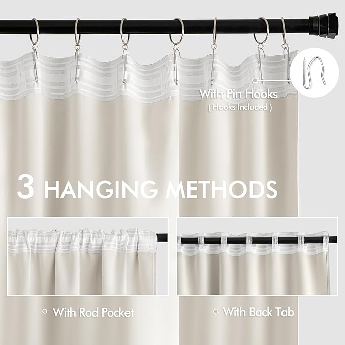 MIULEE Ivory Back Tab Blackout Curtains 72 Inches Long 2 Panels Set - Image 3