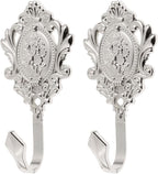 2Pcs Wall Hooks Silver Rose Pattern Carved Vintage Drapery Clothes Key Hook - Image 3