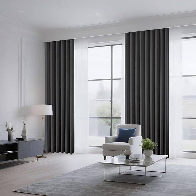 CUCRAF Dark Grey Blackout Curtains 108 inch Length 2 Panels Set, Rod Pocket - Image 8