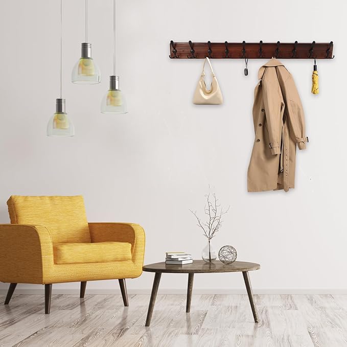 Kuhome 38.6'' Large Coat Rack Wall Mount Coat Hooks Coat Hanger - Image 7