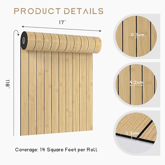 VEELIKE Natural Bamboo Slat Wall Panels Peel and Stick 3D Textured Wood Grain - Image 9
