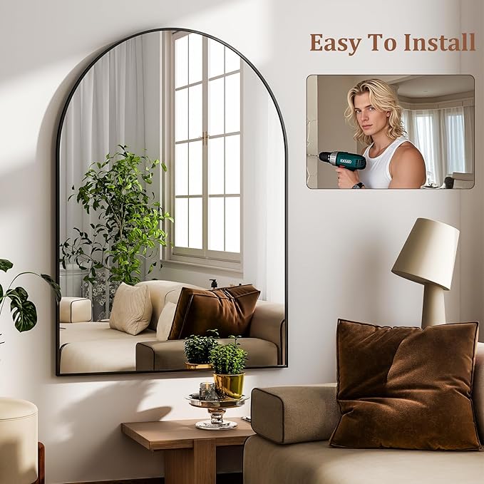 HARRITPURE Arched Wall Mirror 24"x36" – Black Metal Frame Vanity Mirrors - Image 7