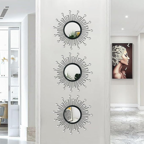 3 Pack Metal Mirrors for Wall Sunburst Wall Mirrors Home Décor Decorative - Image 2