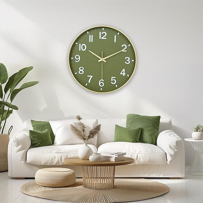 HZDHCLH Wall Clocks Battery Operated, Wall Clock Green Gold, 10 inch Wall Clock - Image 8