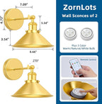 Gold Battery Operated Wall Sconce Set of 2, Vintage Wireless Wall Sconces - Image 5