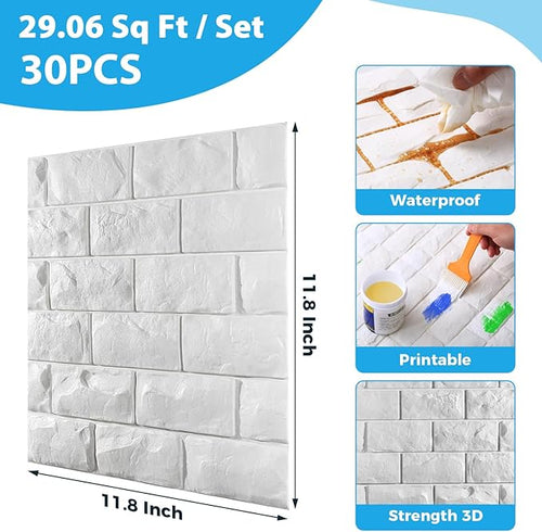 30 Pcs 3D Wall Panels, Self Adhesive Waterproof Foam Faux Brick Paneling - Image 2