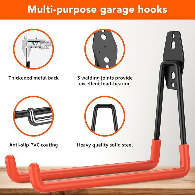 42 Pack Garage Hooks with Anti-Slip Coating Heavy Duty Wall Mount Hooks - Image 3