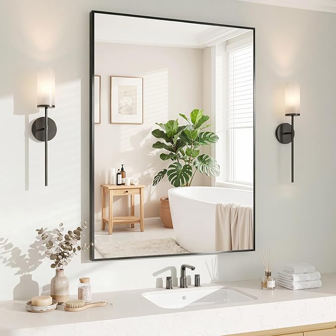 Koonmi Black Mirrors for Wall, 24x36 Inch Bathroom Mirror, Rectangular Wall by KOONMI