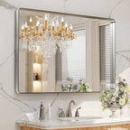 LOAAO 48X30 Inch Brushed Nickel Bathroom Mirror, Rounded Rectangle Silver Metal by LOAAO