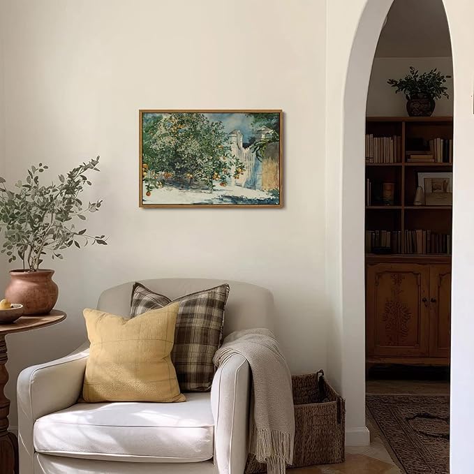 OIQArtOIQ Framed Vintage Landscape Wall Art Orange Trees Still Life Oil - Image 2