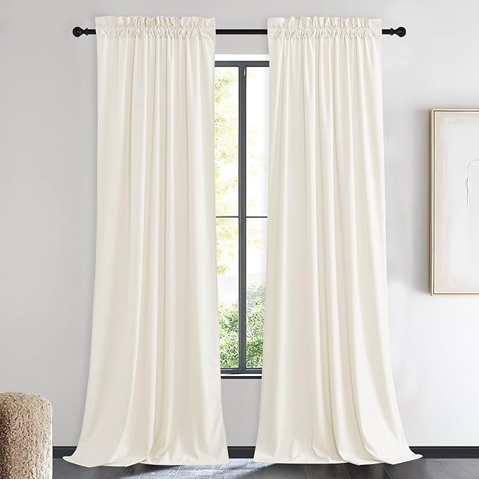 NICETOWN Ivory White Velvet Curtains 90" Length 42" Wide, Luxury and Thick by NICETOWN