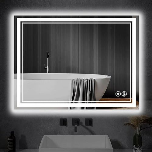 24“ x 36” LED Mirror for Bathroom Front and Backlit Anti-Fog Dimmable 3 Colors by NESDCC