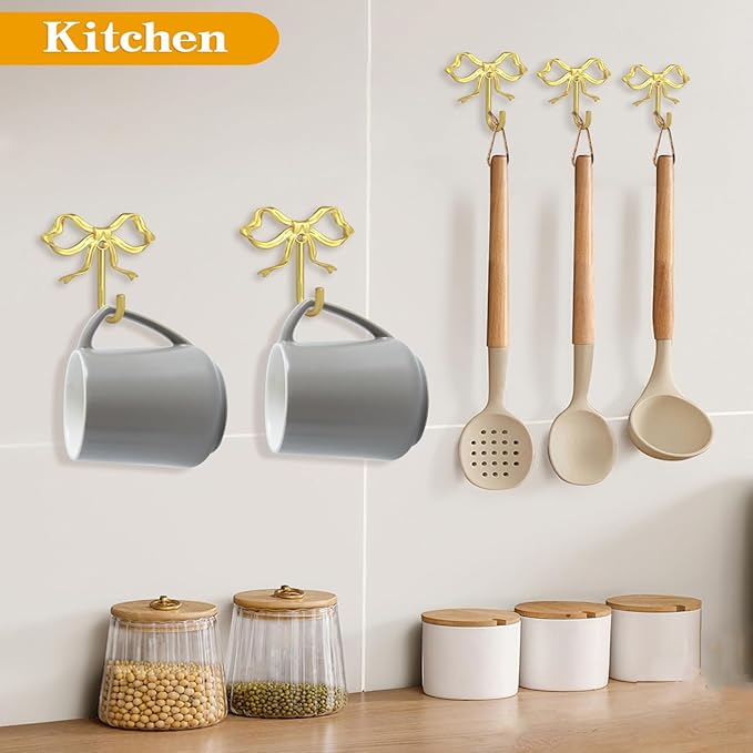 2Pcs Large Size Gold Bow Wall Hook, Metal Hook, Bow Room Decor Hooks - Image 5