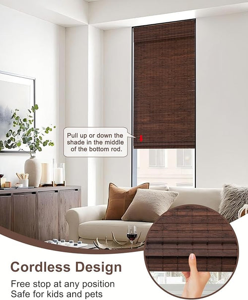 36''W X 72''H Cordless Bamboo Roman Shades - Image 2