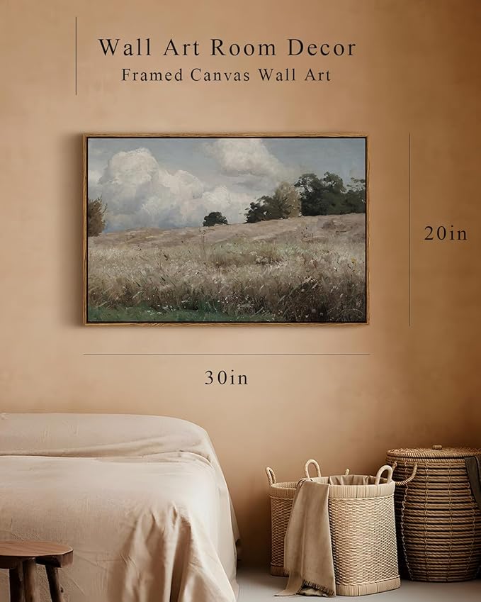 InSimSea Framed Canvas Wall Art Vintage Decor, Farmhouse Scenery Vast Field - Image 4