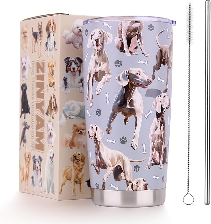 Weimaraner Gifts Tumbler 20oz - Stainless Steel Insulated Cup with Lid & Straw, Dog Lover Gift for Women Men