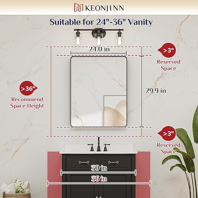 Keonjinn Black Mirror for Bathroom Sink, 24 x 30 Inch Sandblasted Finish - Image 8