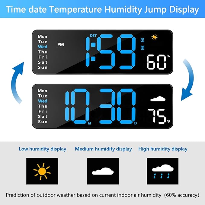Digital Wall Clock with Remote Control, Large Display Plug in LED Digital Alarm - Image 4