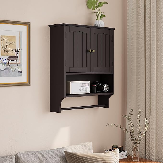 Smuxee Brown Wall Cabinet with Towel Bar - Image 9