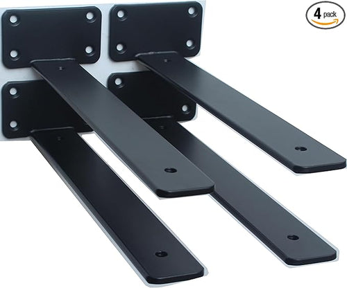 4 Pack - 11 inch Black Hidden L Shelf Bracket Iron Floating Shelf Brackets by MHMYDZ
