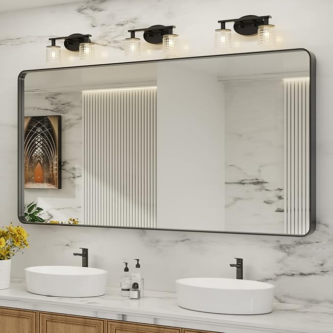 LOAAO 72X36 Inch Black Metal Framed Bathroom Mirror by LOAAO