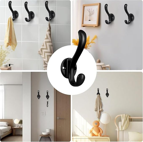 4 Pack Coat Hooks Wall Mount Heavy Duty Utility Retro Double Hooks - Image 2
