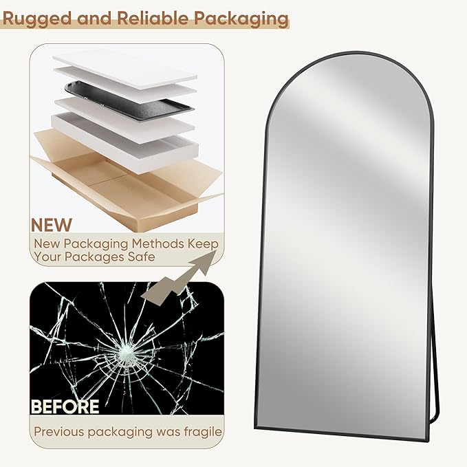 69"x28" Full Length Mirror, Arched Full Body Mirror, Standing Hanging or - Image 8