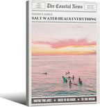 Pink Beach Newspaper Posters Vintage Fashion Coastal Girl Surf Wall Art 24X36 by Unknown