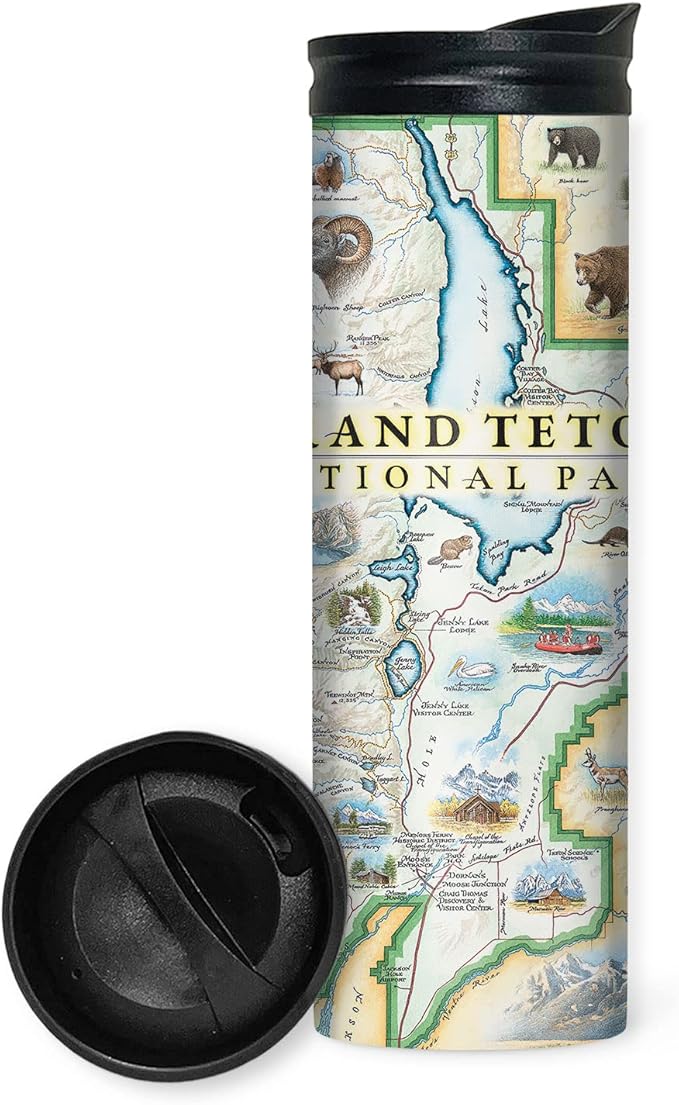 Xplorer Maps Grand Teton National Park Map 16 Oz Travel Drinkware with Spill-Resistant Lid - Stainless Steel Vacuum Insulated Coffee Tumbler