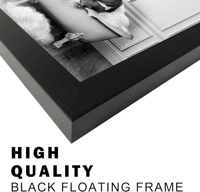 Framed Bathroom Decor Wall Art Black and White Canvas Print Cute Hippo in - Image 5