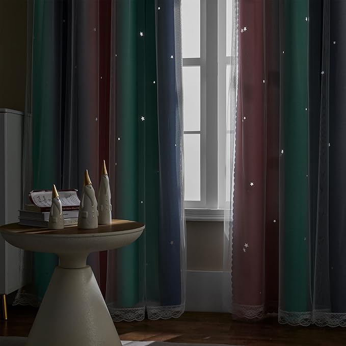 XiDi Curtains for Bedroom Decor, Rainbow Pinkgreen grey34/45 - Image 6