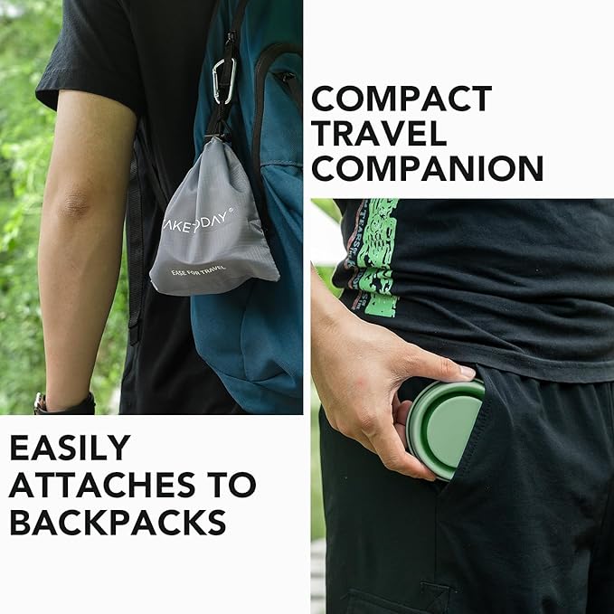 TakeToday 4PCS Collapsible Travel Cup - Silicone Foldable Water Cup, BPA-Free with Lid & Waterproof Bag - Drinking Cup Set for Camping, Outdoors & International Travel